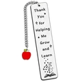 Silver stainless steel bookmark with red apple charm and thank you engraving - Red Apple/Thank You-7