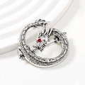 Antique silver Chinese dragon brooch with white rhinestones and a red gemstone eye - Silver Vintage Dragon Shape Style (DW0410)