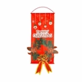 Red Christmas hanging flag banner with Merry Christmas lettering and a festive wreath decor - Wreath Style (A-S31)