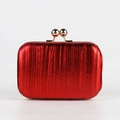 Metallic bright red pleated evening clutch bag with golden spherical frame lock closure - Red