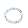 Natural aurora glass beaded bracelet with silver flower spacers on white background - Light Blue Opaline