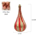 Set di 4 ornamenti natalizi a goccia rossi e oro con glitter e strisce eleganti - Set di 4 / Rosso