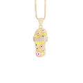 Gold flip-flop pendant necklace with yellow enamel and pink evil eye pattern detail - Yellow