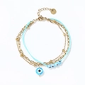 Gold stainless steel evil eye charm bracelet with blue cord and lobster clasp for women - Gold + Lake Blue