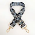 3.8cm canvas guitar strap with geometric snowflake pattern and gold metal hooks - Black Light Blue Gold Hook