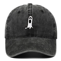 Casquette de baseball en coton gris délavé avec broderie fantôme blanc et visière courbée - Taille unique / Noir