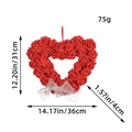 Red heart-shaped rose wreath with white ribbon bow and 31cm height dimensions - Red