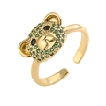 Anello regolabile a forma di orsetto in rame con zirconi verdi e placcato oro - Aperto Regolabile / Verde