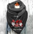 Winter thermal hooded scarf with Christmas gnomes print and metal clip fastener - 50-Christmas Gnomes