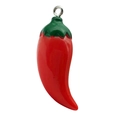 Miniature red chili pepper resin pendant with green stem and silver ring for DIY jewelry - Red Chili (19699)