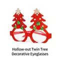 Sparkly red Christmas glasses with hollow green tree shapes and gold star detail - Red Hollow Double Tree Decorative Glasses