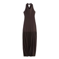 Schokoladenbraunes Halterneck-Maxikleid mit schmaler Passform und eleganten Raffungen - S / Kaffeebraun