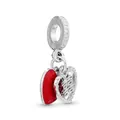 Macro view of silver alloy double heart charm with red enamel and Chinese Xi character - 13-Hollow Heart