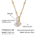 Detail showing dimensions and material specs for the gold zircon stainless steel necklace - White Round Style (YYN025311-WE)
