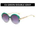 Fashionable gradient green round oversized sunglasses with gold metal spiral temples - Green Frame Grey Lens