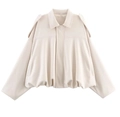 Oversized cream-white bomber jacket with lapel collar and bubble hem design - Cream with Pocket