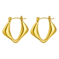 Elegant twisted diamond-shaped 18K gold plated stainless steel hoop earrings in gold - Irregular Rhombus Twisted