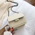 Cream off-white small square crossbody bag with pebble grain leather and metal chain - Chain White