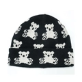 Süße schwarze Beanie mit weißen Bärenmustern und Umschlag für den Winter - L(58-60cm) / Schwarz