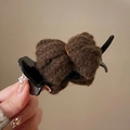 Brown fuzzy hair claw clip with plush texture and minimalist black plastic grip - Dark Coffee
