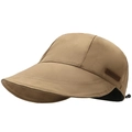 Khaki cotton short-brim sun hat with handmade leather tag and adjustable cord - Deep Beige