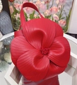 Elegant red petal tote bag made of premium leather with beaded center floral details - Red