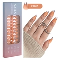 Faux ongles amande courts FS007 rose nude avec bords métalliques argentés - Style Français Bord Métallique Argenté (FS007)