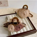 Brown and beige fabric rose flower hair claw clips for women hair accessories - Double Sided Large Flower Claw / Multicolor