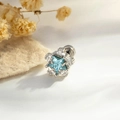 Double-layered star titanium steel stud earring in silver with light blue center stone - Light Sea Blue (A933-3# Single Piece)