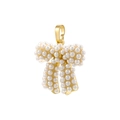 Exquisite gold bow pendant with white pearls and tassels on a clean white background - VD1477 Gold/Pearl Bow