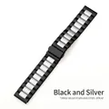 Cinturino a tre maglie in acciaio inossidabile bicolore nero e argento - 20mm / Nero-Argento (Solido)