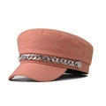 Detail of salmon pink flat top hat featuring a silver chain with sparkling rhinestones - L(58-60cm) / Orange