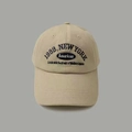 Detail of 1989 New York embroidery and stitching on a khaki vintage cotton baseball cap - Beige