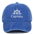 Vintage-gewaschene blaue Baseballkappe mit weißem Captain-Stick und Steuerrad-Detail. - Verstellbar / Saphirblau
