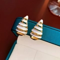 Elegant gold tapered spiral stud earrings with white enamel finish and pearl-like gloss - Gold (Real Gold Plated with S925 Silver Pin)