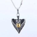 Dark style stainless steel necklace featuring skull wings and a yellow devil eye pendant - Pendant Only No Chain (C0516-1)