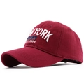 Berretto da baseball vintage in cotone bordeaux con ricamo New York e patch USA - Borgogna