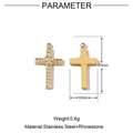 Technical drawing showing 17mm x 10mm dimensions of a gold cross pendant with rhinestones - Gold-Heart Rhinestone Cross