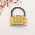 Black elastic hair band with a golden rectangular rivet embossed metal decoration - Gold Rivet Rectangular Buckle