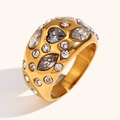 Fashionable 18K gold plated wide ring with heart and marquise cut zircon stones - Gold Heart Zirconia Ring Size 6