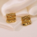 Elegant gold square earrings with irregular wavy texture and modern pleated metal design - Gold