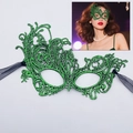 Green embroidered lace phoenix party mask with intricate vintage scroll patterns - One Size / Bronzing Green