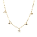 Collier en or avec cinq pendentifs œil grec sertis de pierres bleues et de zircons - Mauvais Œil Bleu - Chaîne Trombone