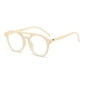 Creamy beige full-rim round pilot glasses with double bridge and clear lenses - Beige Frame Anti-Blue Light Glasses
