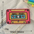 Retro cassette embroidery patch with Rock Heart text for clothes, 4.5cm x 7cm size - ROCK-HEART Rocking Heart (E3L-B-1-10 Heat Melt)