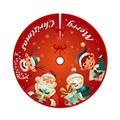 Red Christmas tree skirt featuring festive cartoon Santa, reindeer, and bow details - Style 006 Christmas Elves