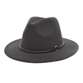 Detail of dark grey wool fedora featuring gold studs and metal buckle on leather band - M (56-58cm) / Dark Gray