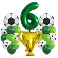 Soccer theme 6th birthday balloon set with green number 6 and gold trophy foil balloon - Number 6 Theme