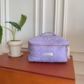 Purple heart quilted makeup bag with top handle and zip closure for travel storage - Heart Quilted Style / Purple