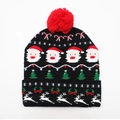 Black Christmas knit hat with pom-pom featuring Santa Claus and reindeer patterns - Hat Style 11 (Black Christmas Collection)